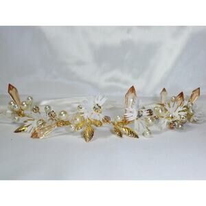 Gold rhinestone crystal flower gold tiara prom party shower gold hair vine